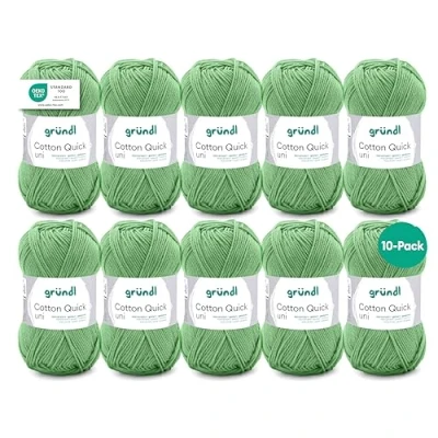 Abbildung von Gründl Wolle Cotton Quick uni dünne zum Häkeln Strickgarn Häkelgarn Glänzend und hautfreundlich 100% Baumwolle 10 Knäuel 50 g / 125 m Nadelstärke 3 4 salbei