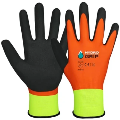Abbildung von ACE HydroGrip Arbeitshandschuhe, wasserdicht, 2 Paar, langlebig, rutschfest, für den professionellen Einsatz, EN 388/21420, orange gelb, Größe M