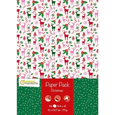 Abbildung von Avenue Mandarine CC039C Paper Pack, 96 Bogen aus Papier 170g (24 Designs x4), DIN A4, 21 x 29,7 cm, ideal für Bastelprojekte, 1 Weihnachten