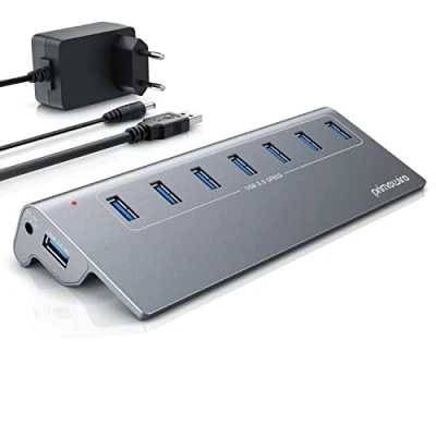 Abbildung von CSL USB 3.2 Gen2 Hub 7 Port Verteiler aktiv 10 Gbit/s Aktiver Betrieb mit Netzteil Metallgehäuse für PC Notebook Laptop Tablet Windows und MacOS