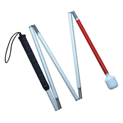 Abbildung von VISIONU Blindenlangstock，weiße Stock， Faltlangstock mit Kautschukgriff, Kunststoff Rollspitze 130 cm, 5 teilig