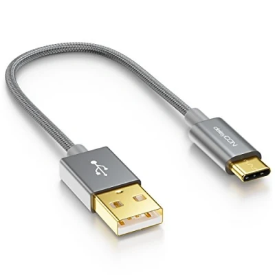 Abbildung von deleyCON 15cm USB C Kabel Ladekabel Datenkabel Nylon + Metallstecker auf A Kompatibel mit Apple Samsung Google Huawei Xiaomi Tablet Laptop PC Grau