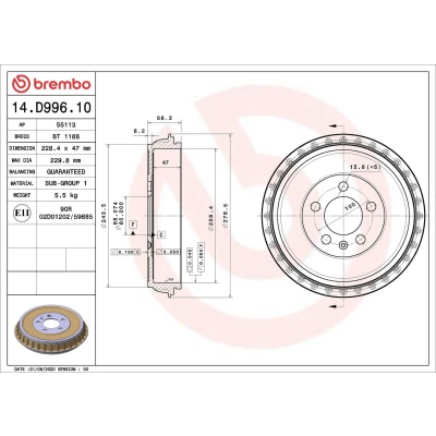 Abbildung von BREMBO 14.D996.10 Bremstrommel 228,4