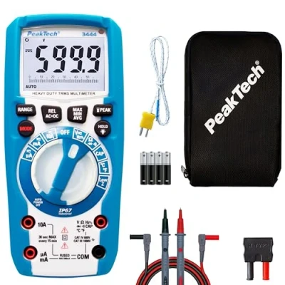 Abbildung von PeakTech 3444 True RMS Multimeter Digital (IP67) Wasserdichter Spannungsprüfer &amp; Strommessgerät 6000 Counts Extrem Robustes Gehäuse mit LED Lampe Durchgangsprüfer, Messgerät CAT III 1000 V