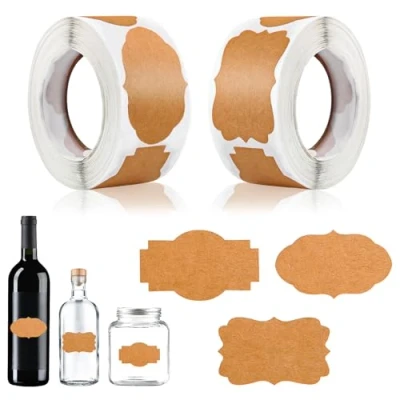 Abbildung von 600Stück Kraft Etiketten Aufkleber,2 Rollen Paper Selbstklebend,Marmeladen Etiketten,Danke Schön Aufkleber Rund Selbstklebend Dankeschön Sticker Hochzeit,für Flasche,Geschenkverpackung