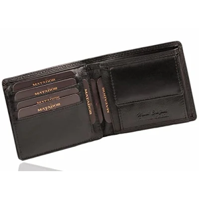 Abbildung von MATADOR Herren Geldbörse Portemonnaie Leder Viele Fächer Querformat Männer Geldbeutel mit RFID Schutz Echtleder Brieftasche Portmonee Karten Männerportemonnaie Schwarz