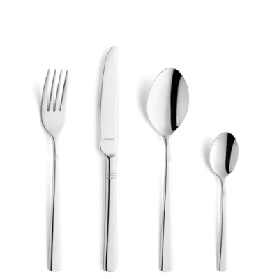 Abbildung von AMEFA Palmon Besteck Set 16 teilig Besteckset für 4 Personen Edelstahl Rostfrei Spülmaschinenfest Dezente Akzente am oberen Griffende