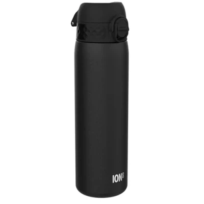 Abbildung von Ion8 Stahl Trinkflasche, 600 ml, Auslaufsicher, Einhandöffnung, Sichere Verriegelung, Spülmaschinenfest, Klappdeckel, Tragegriff, Leicht zu Reinigen, Langlebig &amp; Kratzfest, Schwarz