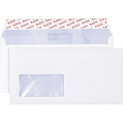 Abbildung von ELCO Office Umschlag DIN lang 80 g/m² FSC zertifiziert mit Haftverschluss und Sichtfenster 90 x 45 mm in Shop Box 200 Stück weiß