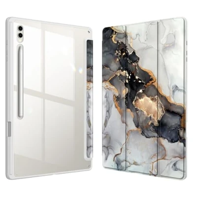 Abbildung von Fintie Hybrid Hülle für Samsung Galaxy Tab S10 Ultra/S9 Ultra/S8 Ultra 14.6 Zoll Tablet Stoßfeste Abdeckung mit Transparent Hartschalen Schutzhülle und Stifthalterung, Trüber Marmor