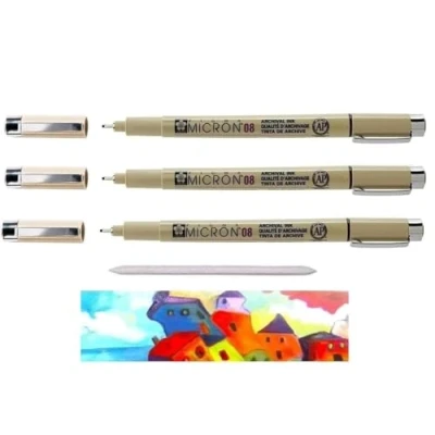 Abbildung von Sakura Pigma Micron Schwarz 08. Set mit 3 Stück