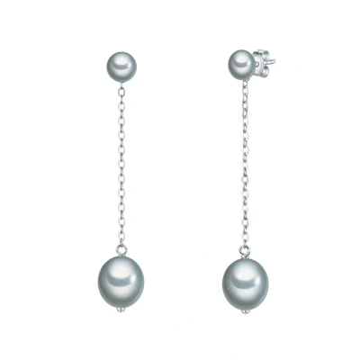 Abbildung von Valero Pearls Damen Ohrhänger aus 925/ Sterling Silber mit Button/Reis Süßwasser Zuchtperlen 7,5 8,5 mm grau Perlenohrhänger