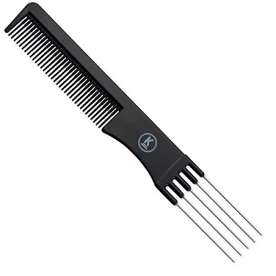 Abbildung von K Pro Toupierkamm Schwarzer Friseur Stielkamm mit Metallgabel &amp; feinen Zähnen