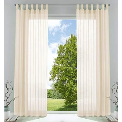 Abbildung von 2er Pack Gardinen Transparent Vorhang Set Wohnzimmer Voile Schlaufenschal mit Bleibandabschluß HxB 245x140 cm Creme, 61000CN