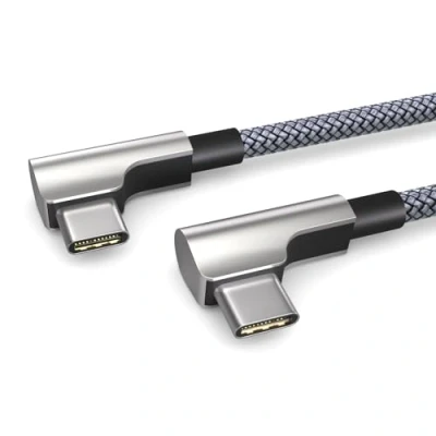 Abbildung von PAXO 1m Ladekabel, 3A, USB C auf Kabel, 2.0, elegante Winkelstecker, besonders flexibler Stoffmantel in Silber