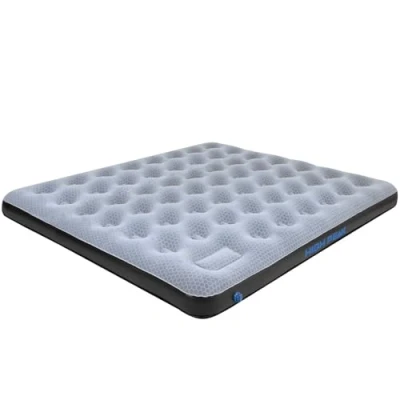 Abbildung von High Peak Unisex King Comfort Plus Luftbett, mit integrierte Fußpumpe und Anti Rutsch Funktion, atmungsaktiv, robust, Oberseite weich, für Indoor Outdoor, grau/blau/schwarz, 200 x 185 20 cm
