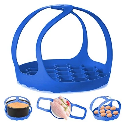 Abbildung von Schnellkochtopfschleife aus Silikon, für 6 Qt / 8 Instant Topf Ninja Foodi und Multifunktionskessel, Verbrühschutz Backgeschirrheber, Dampfgarer, BPA freier Silikon Eier Dampfgarer (Blau)
