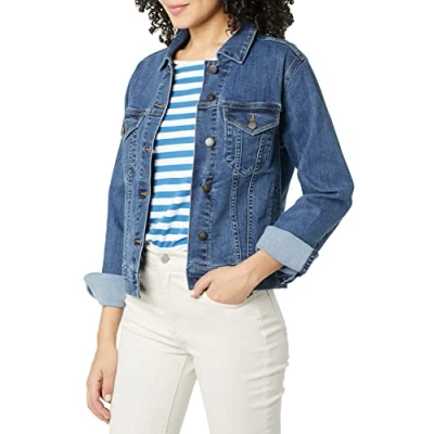 Abbildung von Amazon Essentials Damen Jeansjacke (erhältlich in Übergröße), Mittlere Waschung, S
