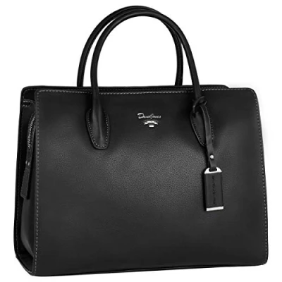 Abbildung von David Jones Damen Große Handtasche Henkeltasche Tote Shopper PU Leder Schultertasche Viele Fächer Multi Pocket Zip Umhängetasche Frau Elegante City Tasche Mode Arbeit Büro Schwarz