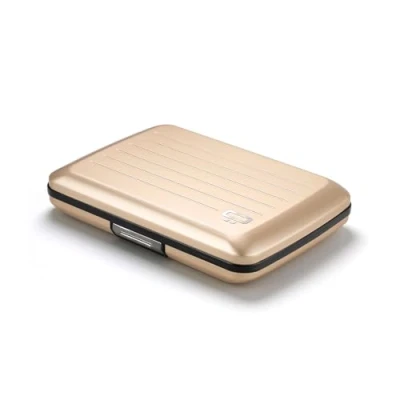 Abbildung von OGON Aluminium Geldbörse Smart Case V2 Einfache Lagerung Metallverschluss Kartenetui mit RFID Schutz Bis zu 10 Karten und Banknoten (Aluminium Rose Gold)