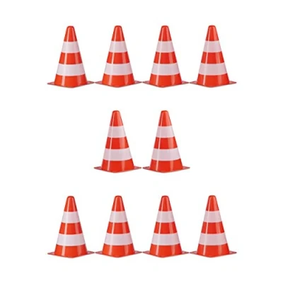 Abbildung von Relaxdays Unisex Erwachsene Warnkegel 10er Set, stapelbar, Verkehrshütchen, Schnürbeutel, Markierungshütchen, Pylonen, 22 cm, orange, Weiß Rot, 22,3 x 13,5 cm