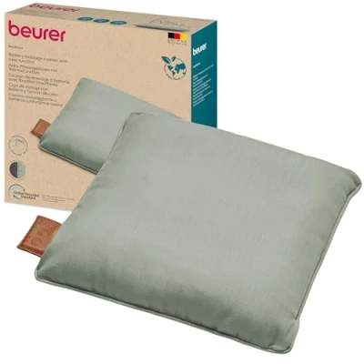 Abbildung von Beurer MG 139 Akku Massagekissen mit Wärmefunktion, kabelloses Shiatsu Massagekissen, zuschaltbare Wärme, hergestellt aus recyceltem Material, Maschinenwaschbar, Abschaltautomatik, 40 x cm, Mint