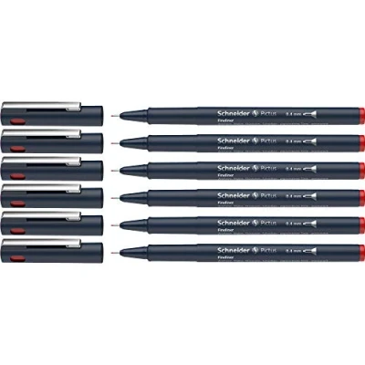 Abbildung von Schneider Pictus Fineliner (Strichstärke 0,4 mm, dokumentenechte Pigmentliner, metallgefasste Spitze, Gehäuse aus 85% recyceltem Kunststoff) 6er Pack, rot
