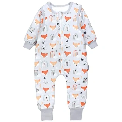 Abbildung von TupTam Baby Schlafsack mit Füßen und Ärmel OEKO TEX zertifizierte Materialien Winterschlafsack, Farbe: Fuchskopf Regenbogen Grau Orange, Größe: 116 122