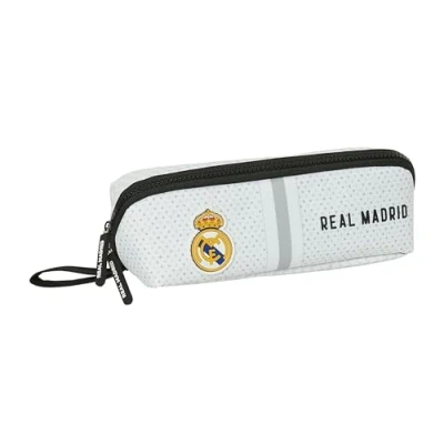 Abbildung von Safta Real Madrid 1. Team 24/25, großes quadratisches Federmäppchen, für Kinder, ideal Kinder im Schulalter, bequem und vielseitig, Qualität Widerstandsfähigkeit, 22 x 10 cm, Weiß/Grau,