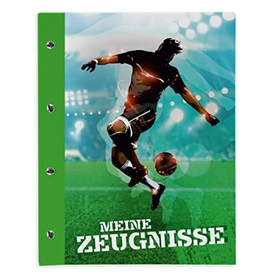 Abbildung von itenga Zeugnismappe mit Buchschrauben erweiterbar für Kinder Jugendliche Erwachsene Mädchen Jungen Schüler (Fussball)