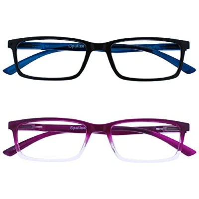 Abbildung von OPULIZE See Lesebrille Blaulichtfilter 2er Pack Schmal Rahmen Federscharniere Verbessern Den Schlaf Computer Gaming Entspiegelt Schwarz Lila Herren Damen BB9 15 +3.50