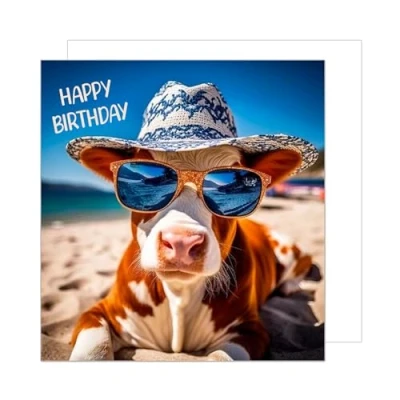 Abbildung von Edition Seidel Premium quadratische Geburtstagskarte mit Umschlag. Glückwunschkarte Happy Birthday Billet Tier Karte Mann Frau Coole Kuh Humor Lustig (GQ167 SW024)