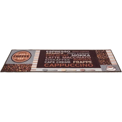 Abbildung von andiamo Teppich Läufer Cafe Creme Küchenläufer Flur mit Kaffe Schriftzügen Küchenteppich 50 x 150 cm Braun grau