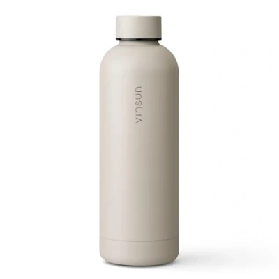 Abbildung von Vinsun Trinkflasche Edelstahl beige 500ml auslaufsicher, Kohlensäure geeignet, BPA frei doppelwandig isoliert Thermoflasche Sport, Outdoor, Schule, Uni, Gym, Camping