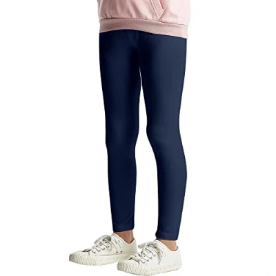 Abbildung von L&amp;K II Kinder Leggings Basic Uni Farbe Mädchen Tanzhose Baby Leggins Fitness Hose Baumwolle 2708 Marine Blau 110