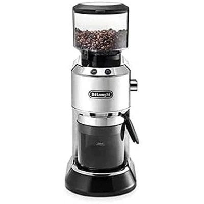 Abbildung von De&#039;Longhi Dedica KG 520.M Elektrische Kaffeemühle, Vollmetallgehäuse, Edelstahl Kegelmahlwerk, einstellbare Mahlgradeinstellung, Silber