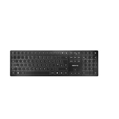Abbildung von CHERRY KW 9100 SLIM, Kabellose Design Tastatur, UK Layout (QWERTY), Wahlweise Bluetooth oder 2,4 GHz Funk, Flache Tasten, Wiederaufladbar, Schwarz Grau
