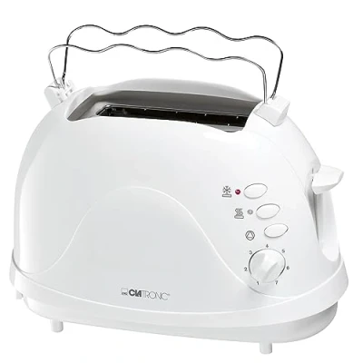 Abbildung von Clatronic® Toaster 2 Scheiben integrierter Brötchenaufsatz Aufwärm , Auftau Schnellstoppfunktion Kontrollleuchten Krümelschublade Kabelaufwicklung TA 3565 weiß