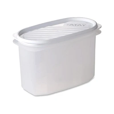 Abbildung von Tatay Frischhaltedose , Vakuum, 1,2 l Kapazität, flexible Druckdeckel, BPA frei, Geeignet Mikrowelle und Geschirrspüler, Weiß. Maße: 18,4 x 9,7 12,2 cm