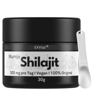 Abbildung von Mumijo Shilajit 85+,500mg pro Tagesdosis, das Original aus dem Himalaya, hochdosiert, 30g, vegan &amp; laborgeprüft