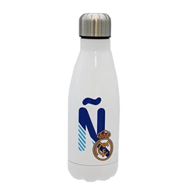 Abbildung von Real Madrid Wasserflasche aus Edelstahl, luftdicht, mit blauem Design, 550 ml, Weiß, offizielles Lizenzprodukt (CyP Brands)