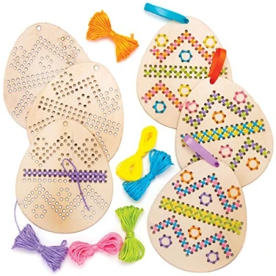 Abbildung von Baker Ross AT433 Ostereier Kreuzstich Bastelset aus Holz 5er Pack, Basteln für Kinder, Nähen und Kinder an Osterdeko zum Basteln, Blau,Rosa