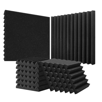 Abbildung von VEVOR Akustikschaumstoff Akustikpaneele, 36er Set, 300 x 50 mm, hochdichte schalldichte Wandplatten, feuerfeste Akustikplatten, Matten für Studiowände und decken, schwarz