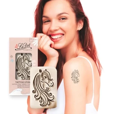 Abbildung von LaDot Tattoo für Kinder und Erwachsene, temporäre hautfreundliche fake Tattoos, Stempel ohne Nadeln Körper Arm, wasserfest, Keramikstempel Pferd