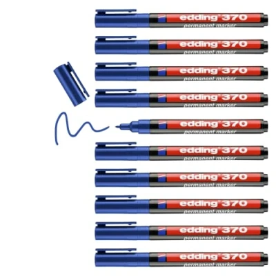 Abbildung von edding 370 Permanentmarker blau 10 Stifte feine Rundspitze 1 mm wasserfest, schnell trocknend Multimarker, Universalstift für Karton, Kunststoff, Holz, Metall, Glas, Stein, Leinwand