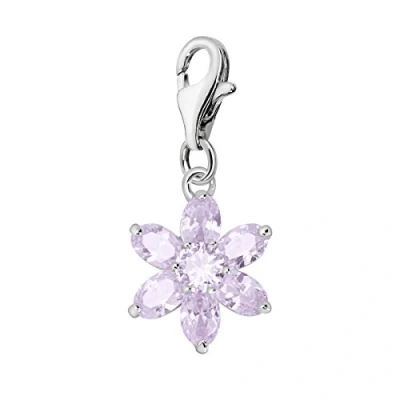 Abbildung von Quiges Charm Anhänger Kristall Lila Zirkonia Blume Juni Geburtsstein 925 Silber mit Karabinerverschluss für Bettelarmband
