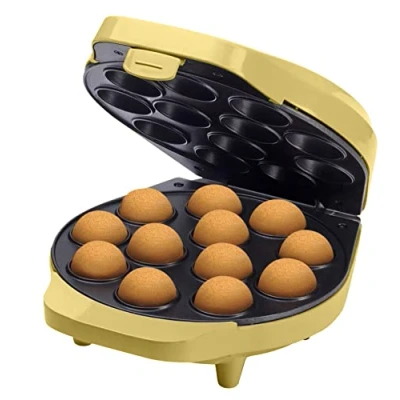 Abbildung von Bestron Waffeleisen für Cake Pop&#039;s im Retro Design, Pop Maker inkl. Butler, Gabel &amp; 12 Sticks, mit Antihaftbeschichtung, 700 W, Farbe: Gelb