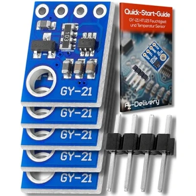 Abbildung von AZDelivery 5 x GY 21 HTU21 Feuchtigkeit und Temperatur Sensor kompatibel mit Arduino Raspberry Pi inklusive E Book!