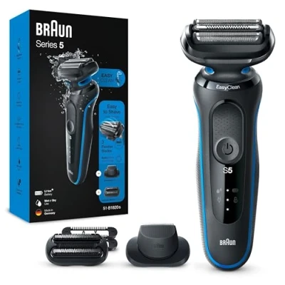 Abbildung von Braun Series 5 Elektrorasierer mit EasyClick Trimmer Aufsatz, Rasierer Herren Elektrisch, Präzisionstrimmer, EasyClean, Geschenk Mann, Made in Germany, 51 B1820s, blau