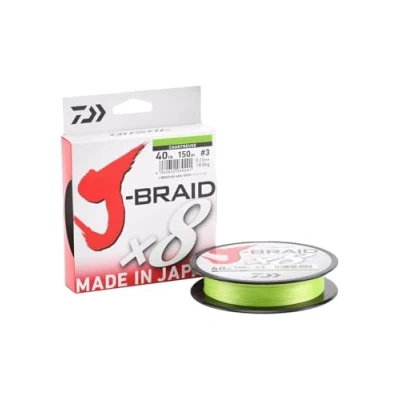 Abbildung von Daiwa J Braid 8 0.16mm, 9,0kg/20,0lbs, 300m Chartreuse, rund geflochtene Angelschnur